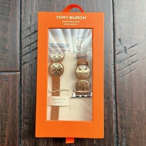 TORY BURCH Miller Logo Studded Brown Leather Strap For Apple Watch 38mm/40mm